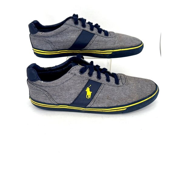 Polo Ralph Lauren Fenton Low Top Sneakers Men’s 11D Gray Canvas Navy Trim - Picture 1 of 7